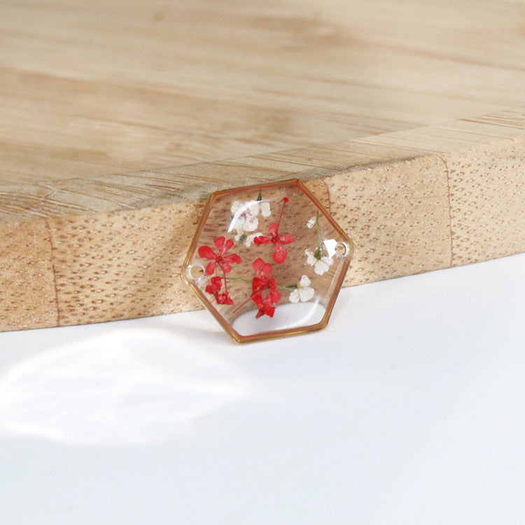 Wholesale New Hexagonal Dried Flower Bracelet Gold Silver Color Small Flower Forget-Me-Not Dried Flower Stainless Steel Chain